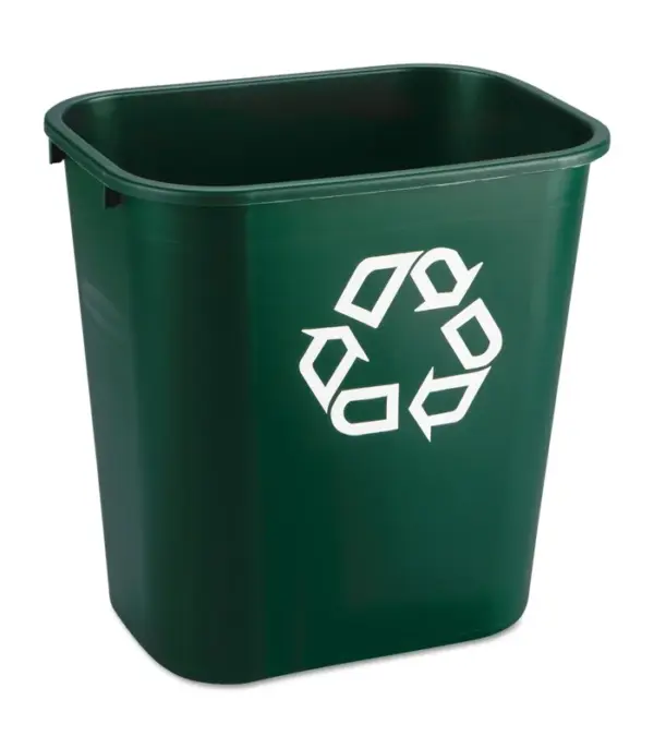 Rubbermaid Commercial RCP 2956-06 GRE Deskside Paper Recycling Container, Rectangular, Plastic, 7 gal, Green