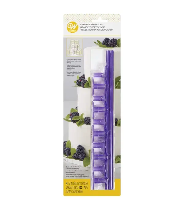 Wilton Cake Support Rods and Caps For Stacking (14-Piece), Layer Cake Stacking Kit Strong Durable Support Rods, Cake Tier Stacking Kit (Purple)