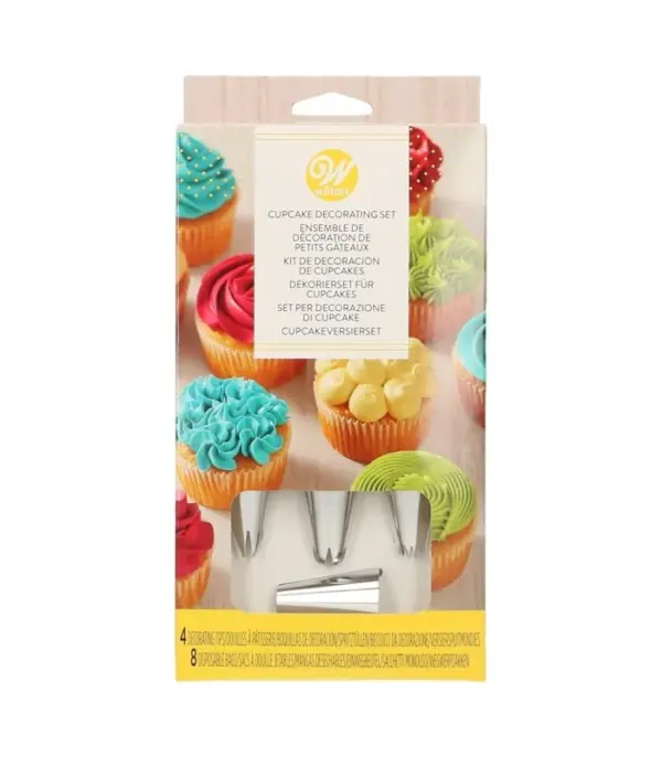 Wilton Cupcake Decorating Set, Piping Bags And Tips Set Steel Icing Tips With Plastic Decorating Bags, Piping Tips Set Icing Bags And Tips Set, 12-Piece