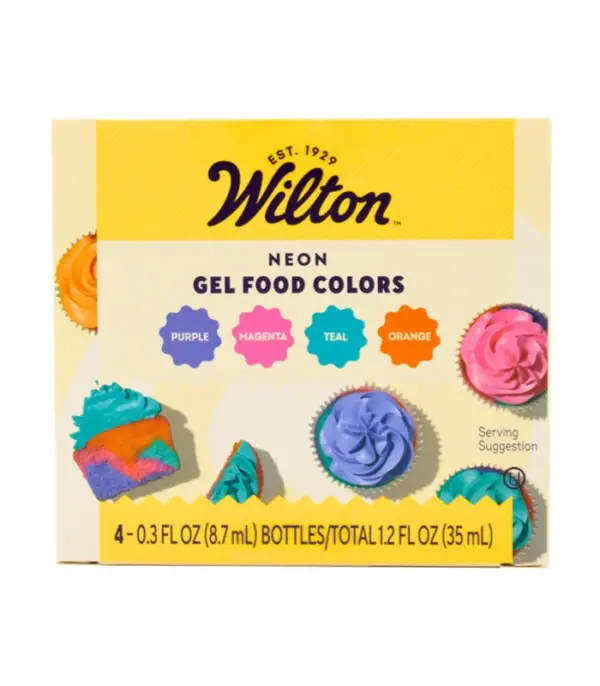Wilton Neon Food Coloring Gel Icing Color Set, Vibrant Gel-Based Cake & Cookie Decorating Colors, Magenta, Orange, Teal & Purple, 4-count
